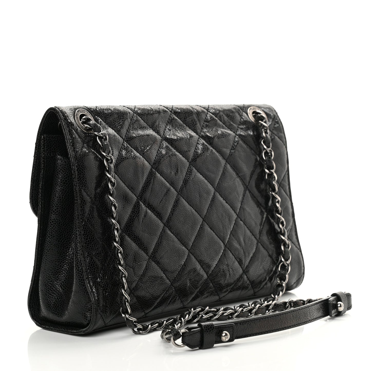 Crumpled Grained Calfskin Medium CC Crave Flap Black