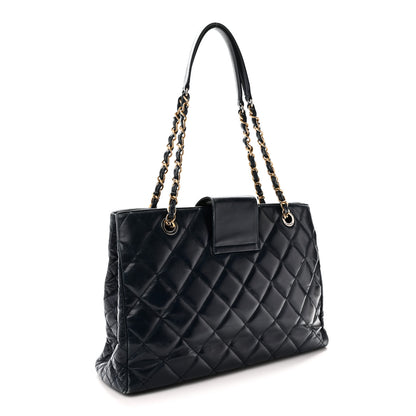 Chanel Glazed Calfskin Quilted Daily Walk Tote Navy 3 of 10