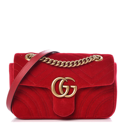 Gucci Velvet Matelasse Mini GG Marmont Shoulder Bag Hibiscus Red 1 of 8