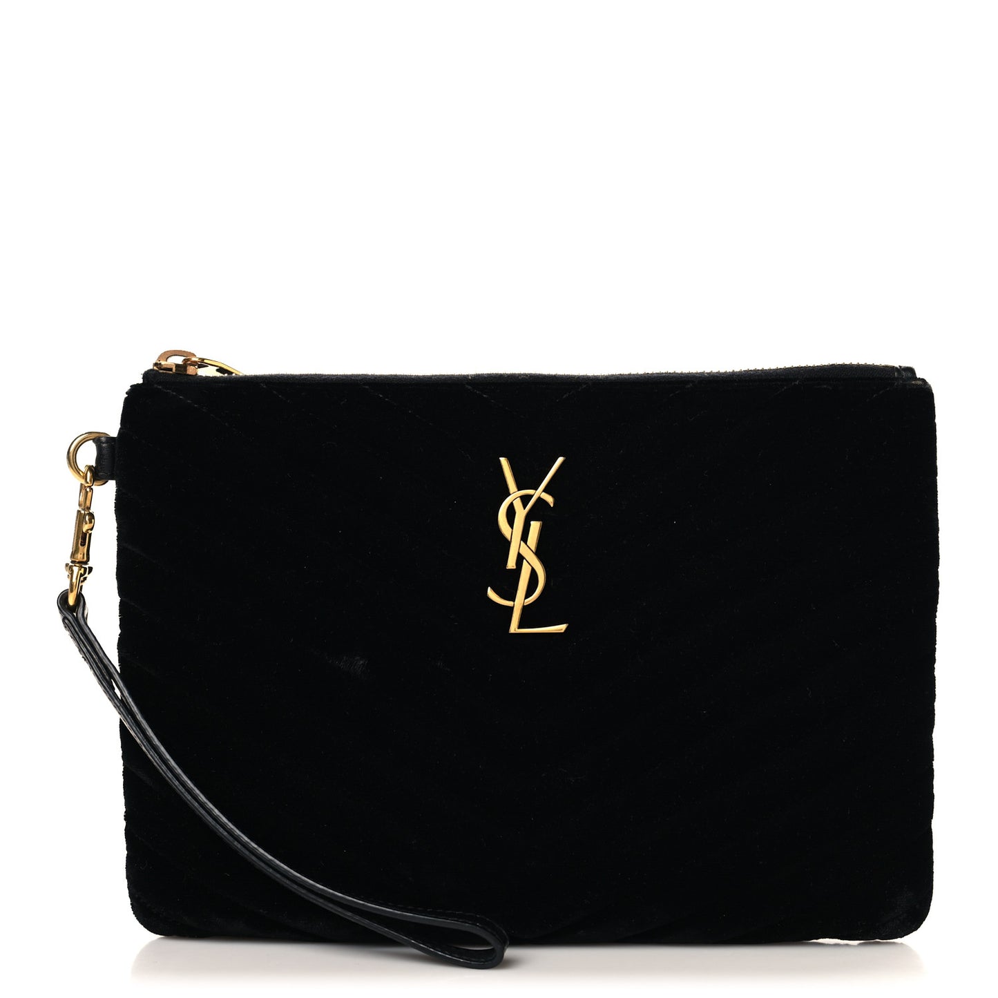 Velvet Matelasse Chevron Monogram A5 Wristlet Black