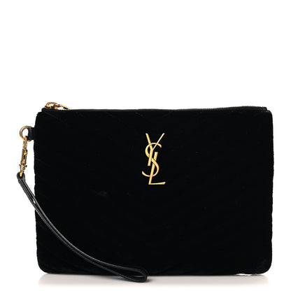 Saint Laurent Velvet Matelasse Chevron Monogram A5 Wristlet Black 1 of 8