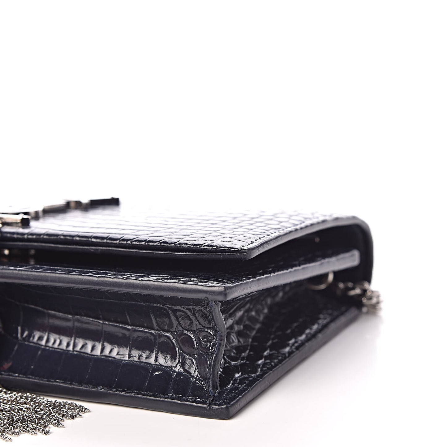 Calfskin Crocodile Embossed Kate Monogram Tassel Chain Wallet Deep Marine