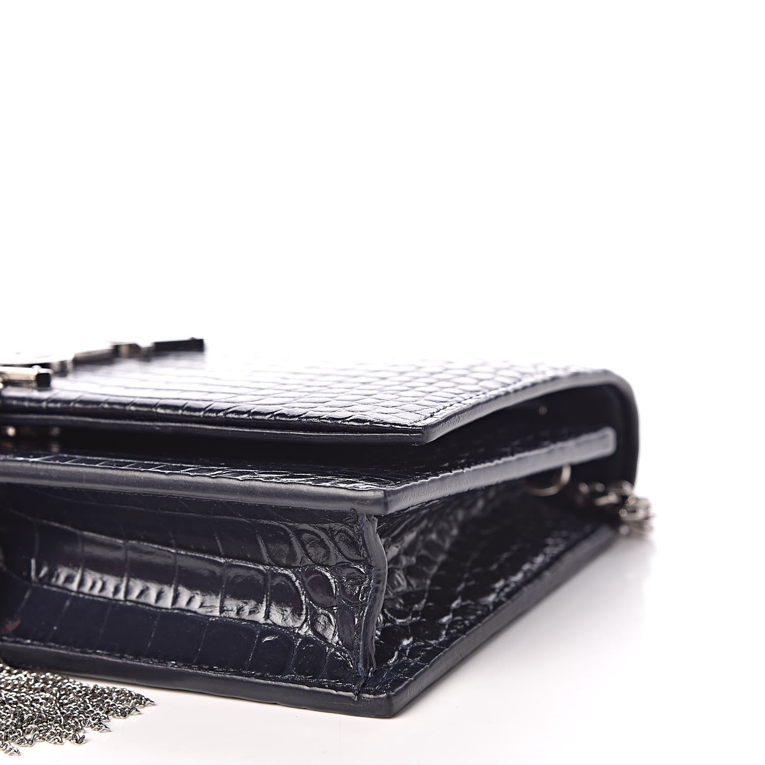 Saint Laurent Calfskin Crocodile Embossed Kate Monogram Tassel Chain Wallet Deep Marine 6 of 9