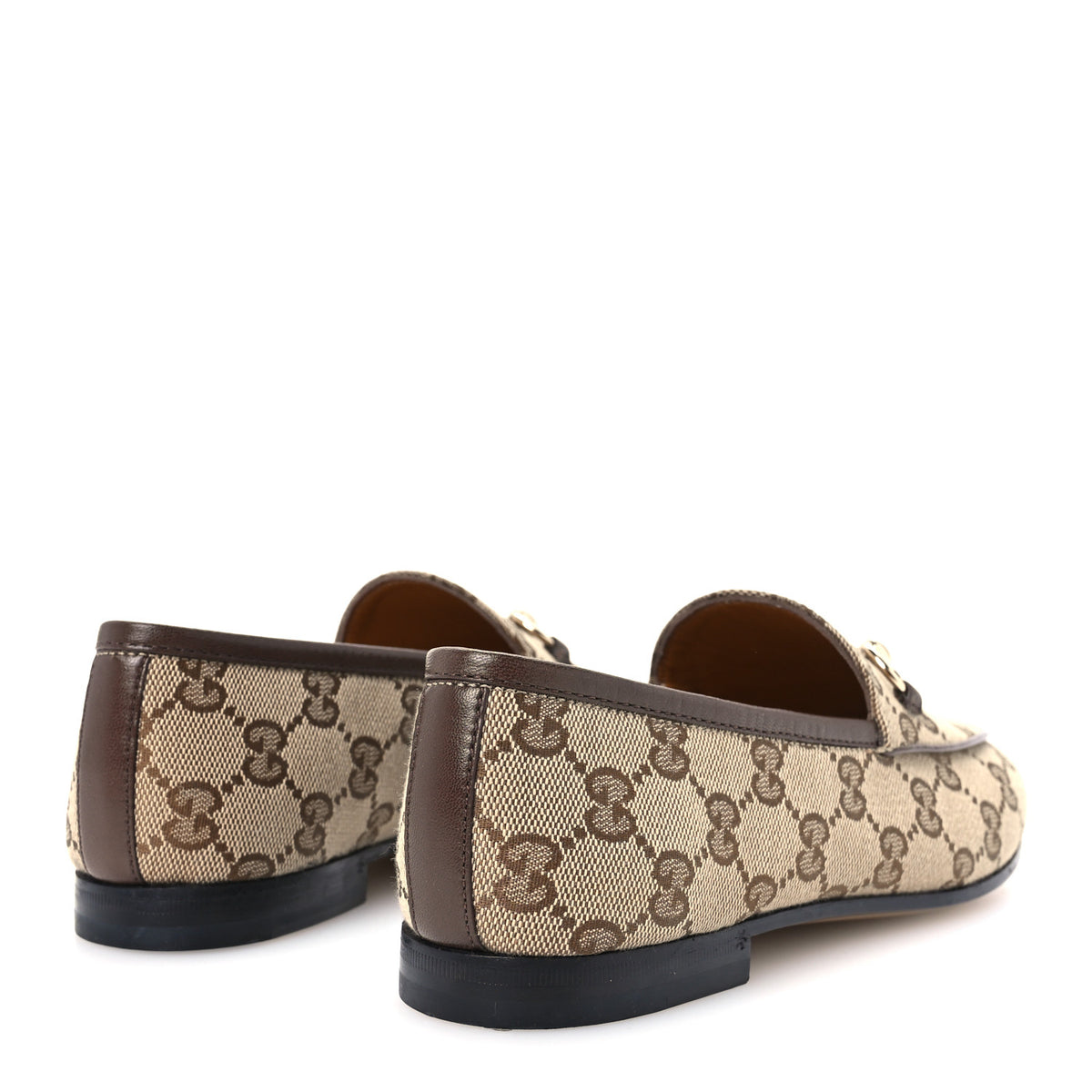 Canvas GG Monogram Horsebit Womens Jordaan Loafers 37 Beige Ebony New Acero