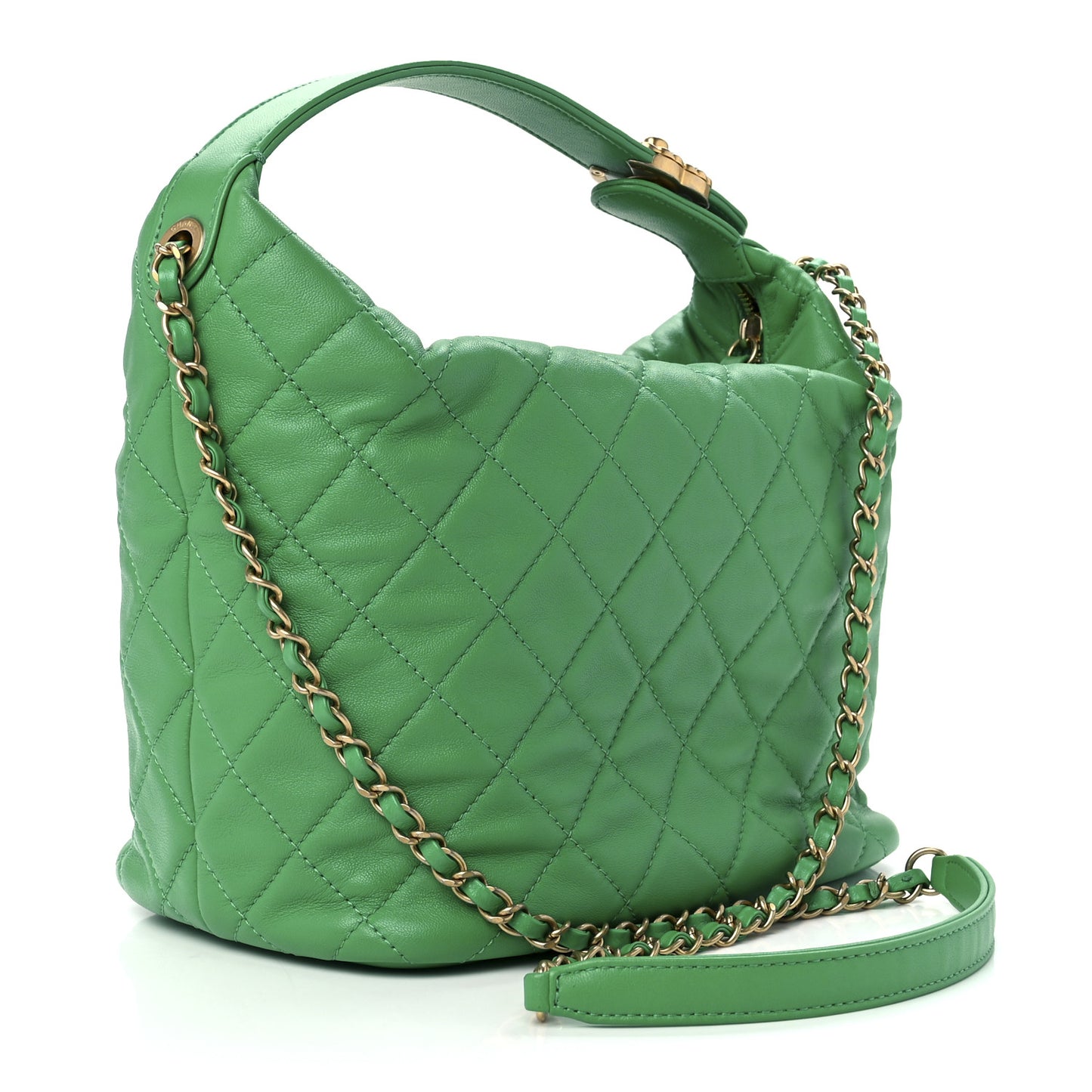 Lambskin Quilted Large Perfect Meeting Hobo Green