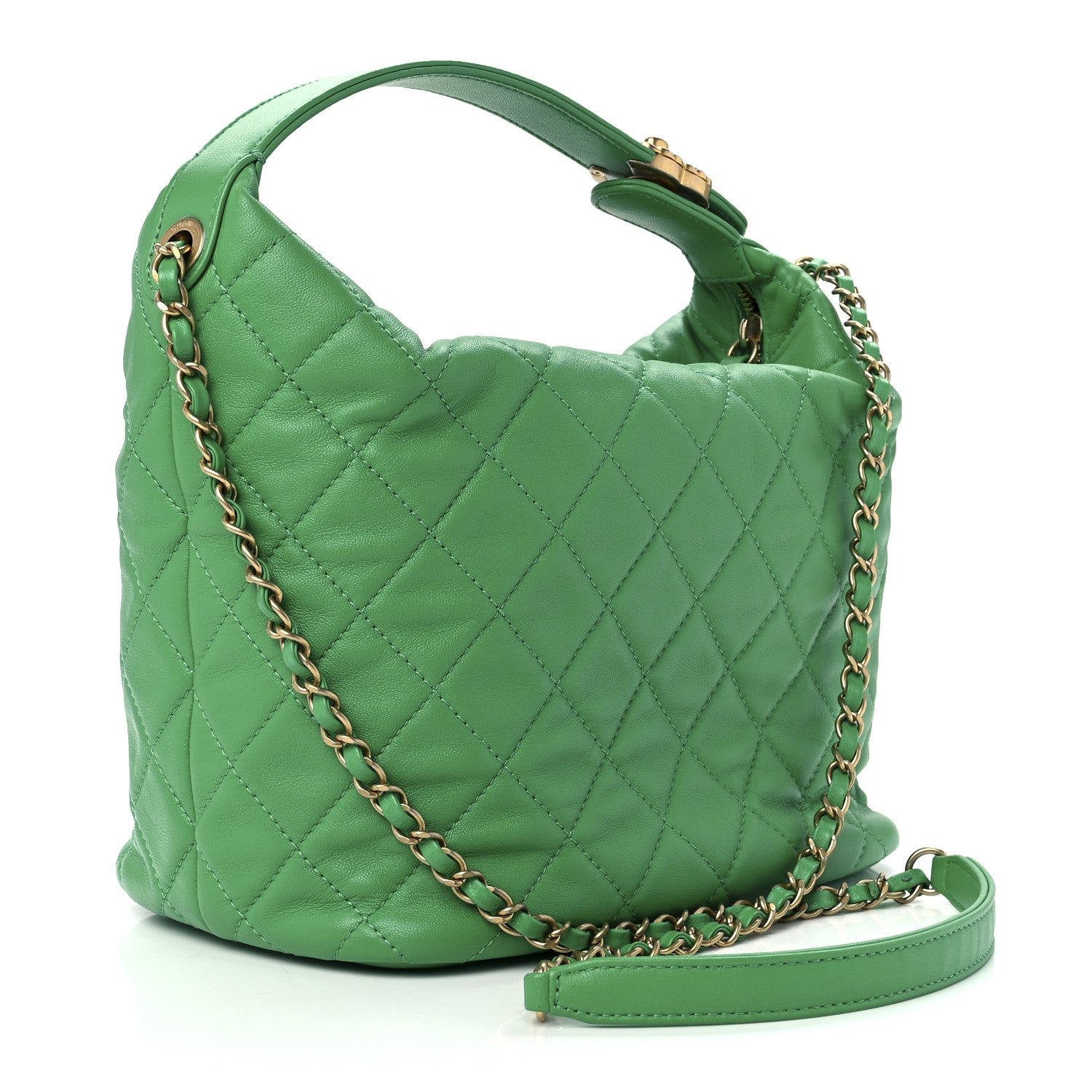 Chanel Lambskin Quilted Large Perfect Meeting Hobo Green 3 of 11