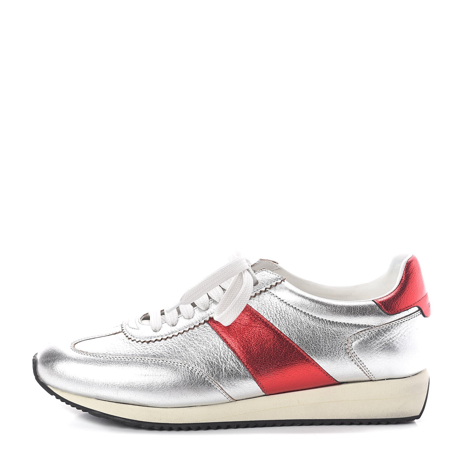 Valentino Garavani Calfskin Sneakers 40 Silver Red 1 of 7