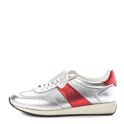 Valentino Garavani Calfskin Sneakers 40 Silver Red 1 of 7