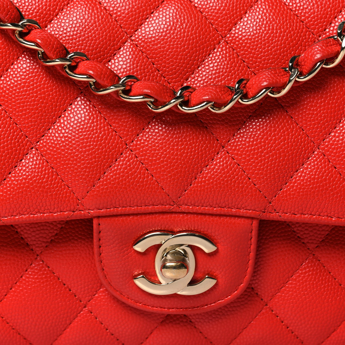 Caviar Quilted Medium Double Flap Red
