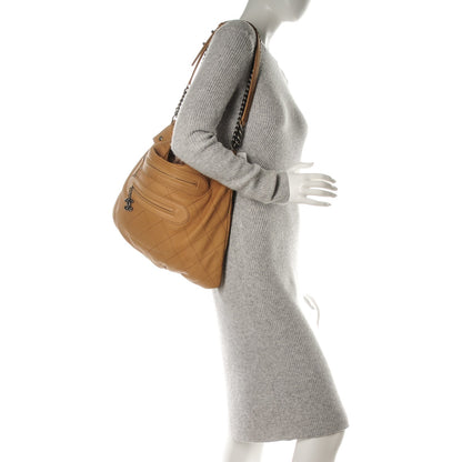 Chanel Calfskin Stitched Double Zip Hobo Beige 2 of 7