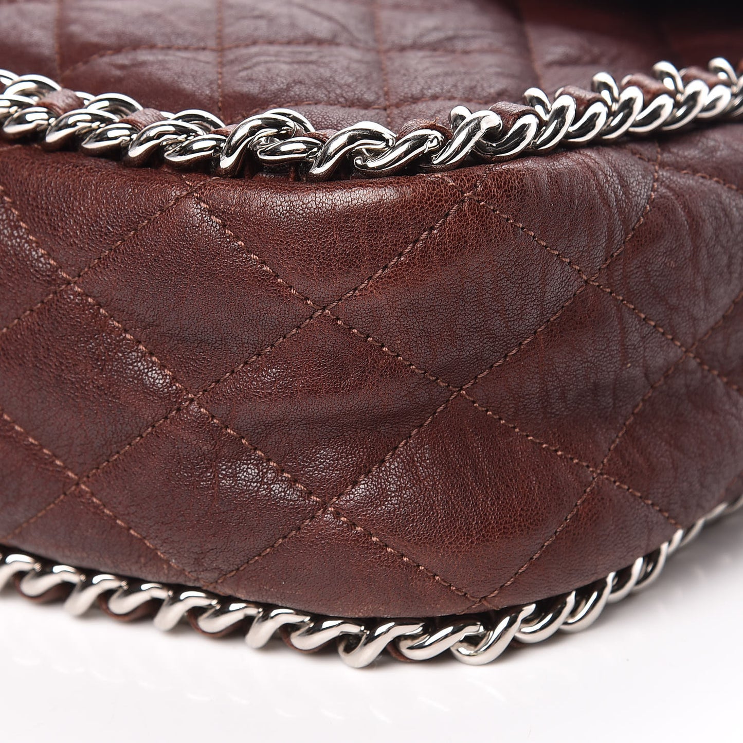 Crumpled Lambskin Quilted Maxi Chain Around Flap Dark Brown