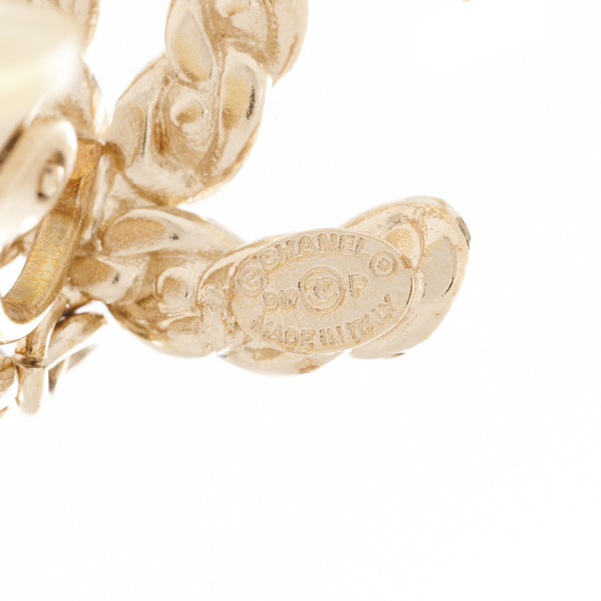 Chanel Crystal Pearl Pearls Coronation CC Drop Clip On Earrings Gold 4 of 5