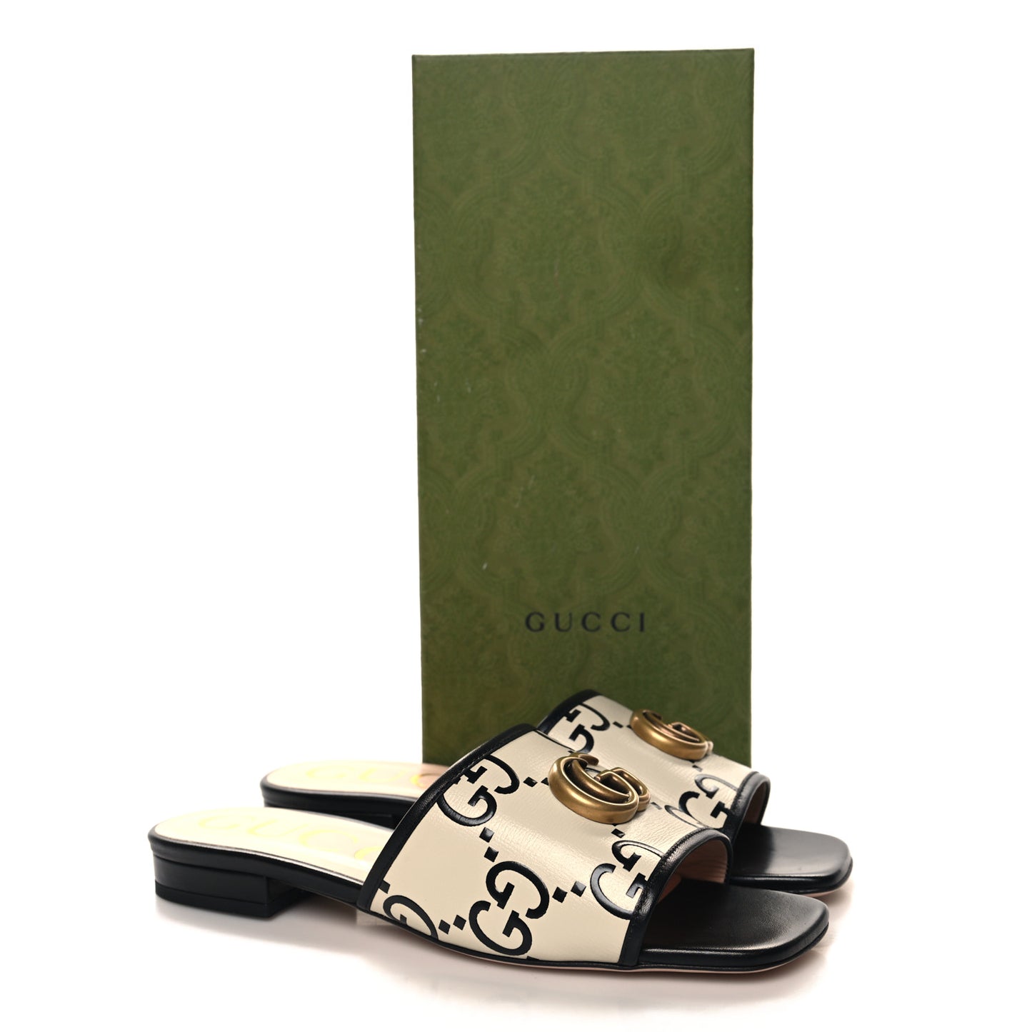 Malaga Kid GG Monogram Marmont Flat Slide Sandals 37 Mystic White Black