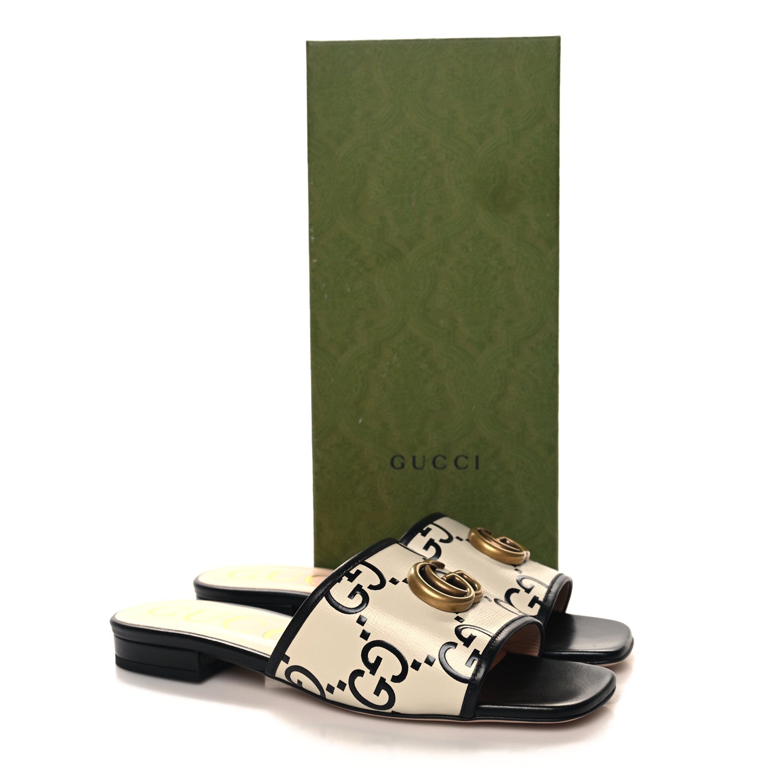 Gucci Malaga Kid GG Monogram Marmont Flat Slide Sandals 37 Mystic White Black 10 of 10