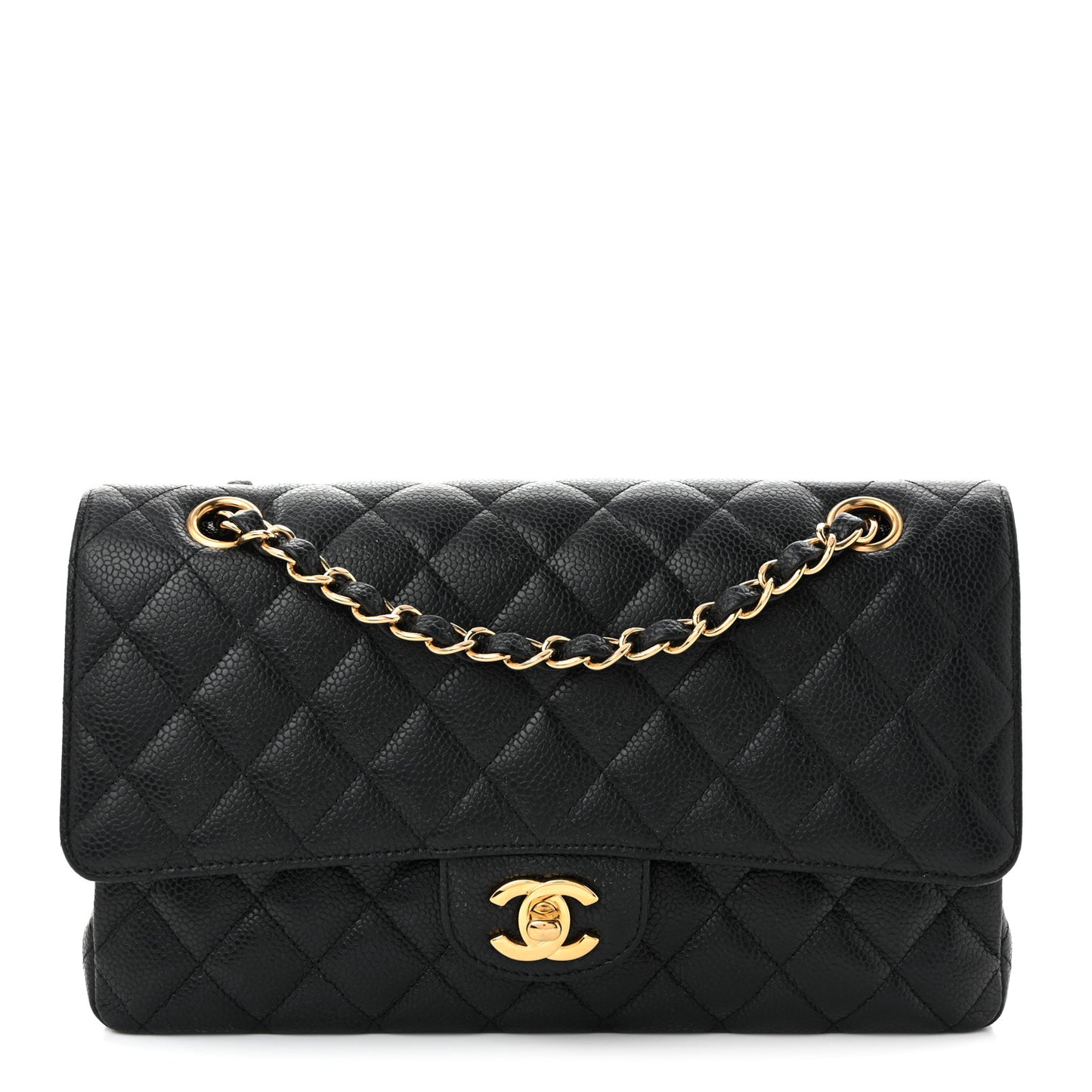 Caviar Quilted Medium Double Flap Black