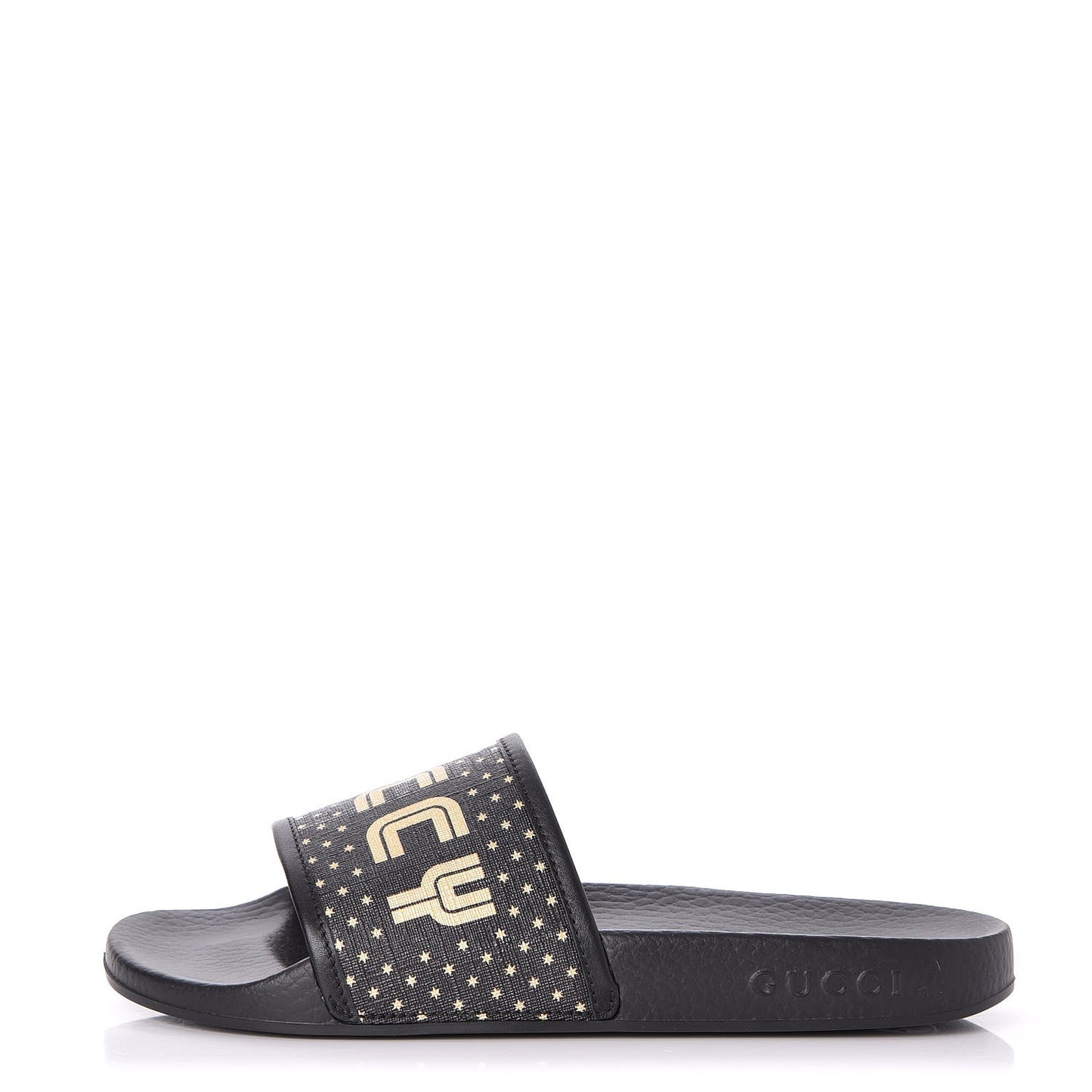 X SEGA Supreme Canvas GUCCY Stars Womens Slide Sandals 37 Black Gold