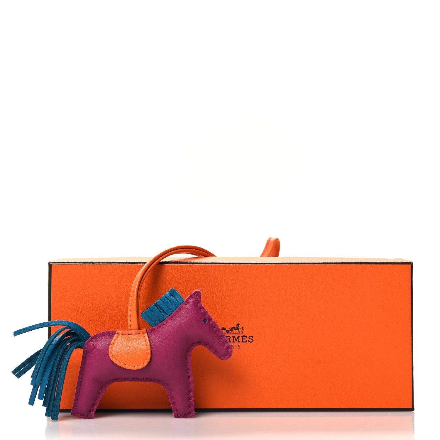 Hermes Milo Lambskin Grigri Rodeo Horse Bag Charm PM Tosca Bleu Izmir Orange 4 of 4