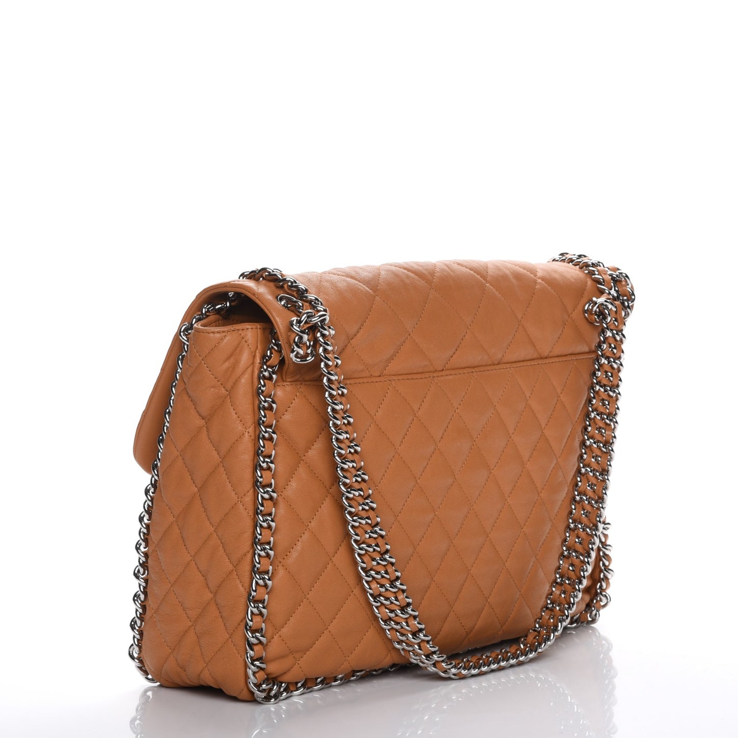 Washed Lambskin Quilted Maxi Chain Around Flap Dark Beige