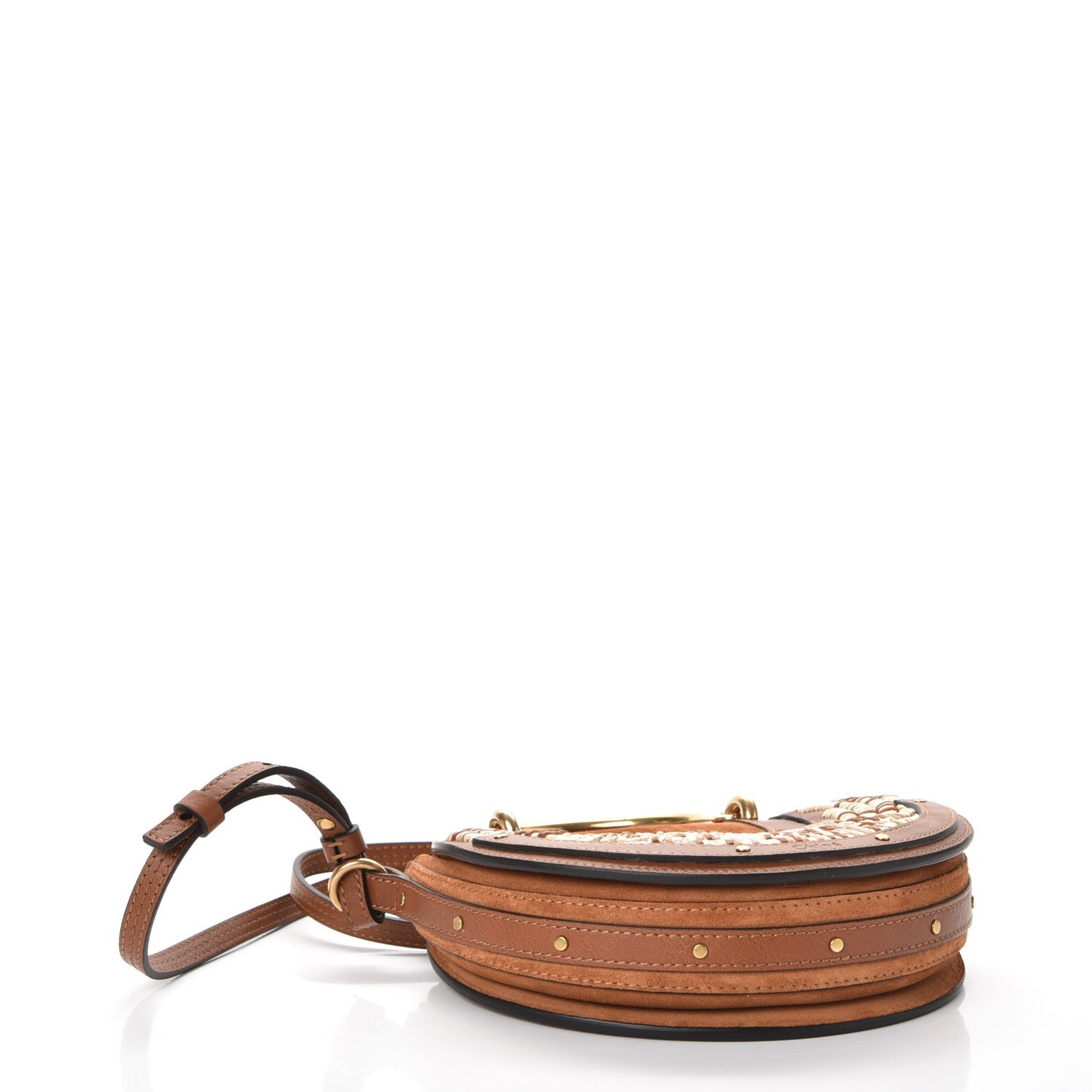 Calfskin Suede Raffia Small Pixie Bag Caramel