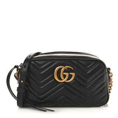 Gucci Calfskin Matelasse Small GG Marmont Chain Shoulder Bag Black 1 of 9