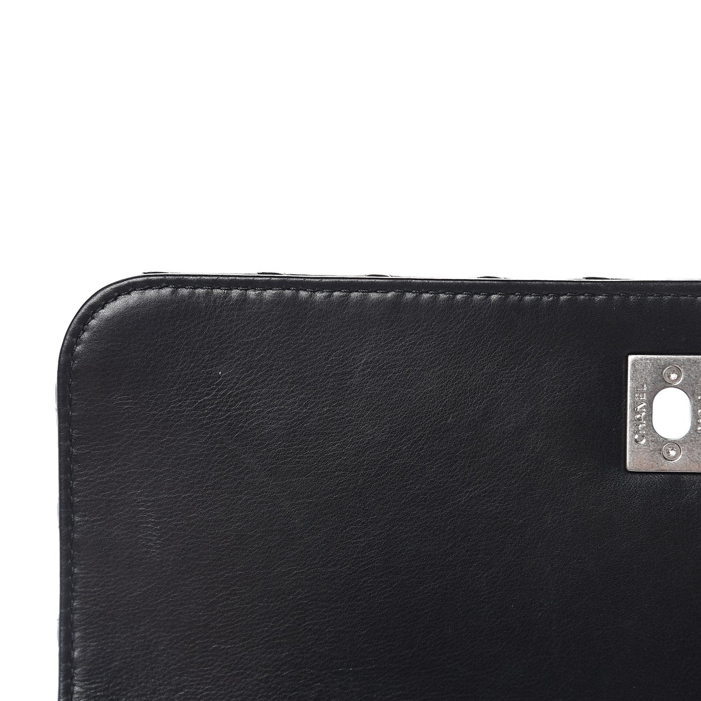 Calfskin Studded Chevron Quilted Flap Black