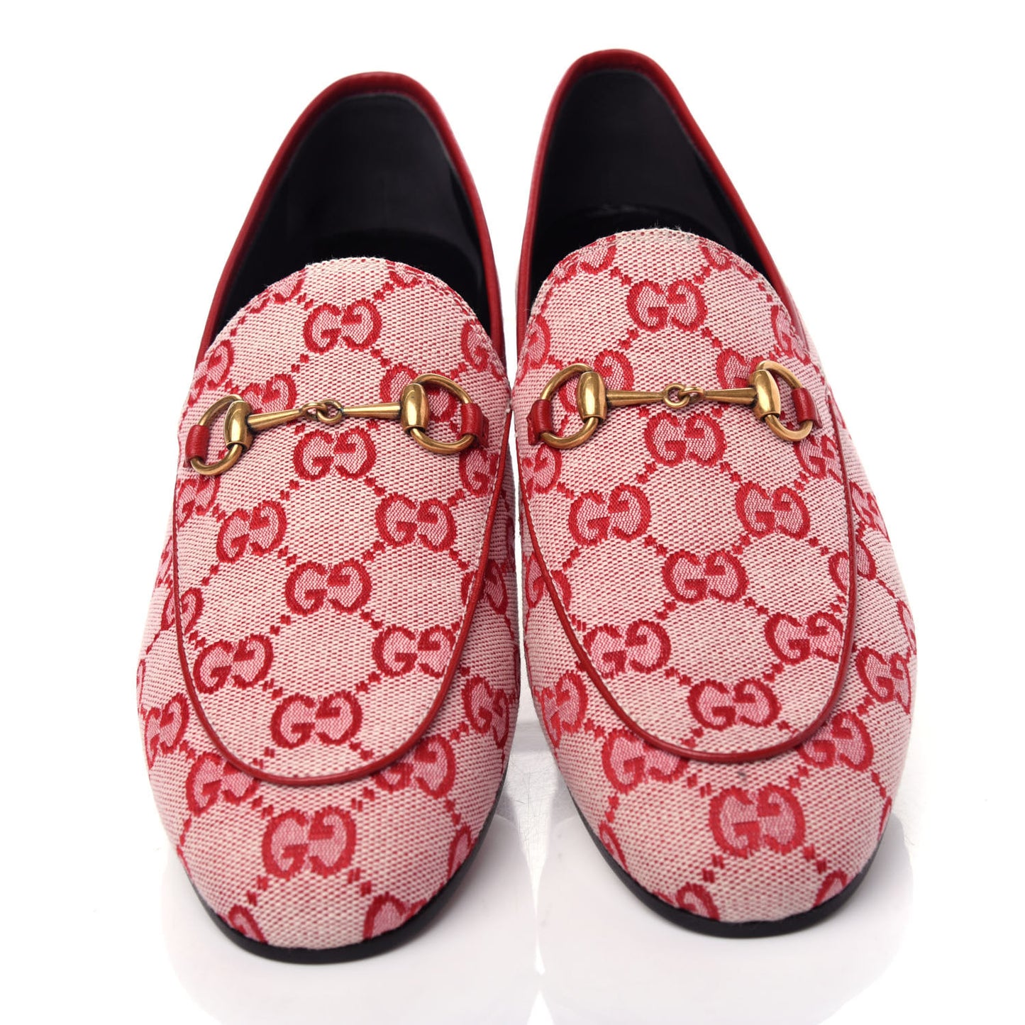 Canvas GG Monogram Horsebit Womens Jordaan Loafers 38 Gardenia Hibiscus Red