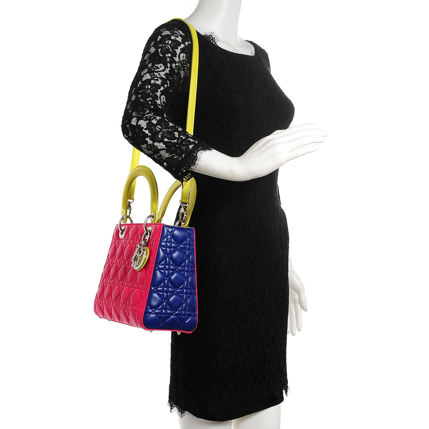 Lambskin Cannage Medium Tri-Color Lady Dior Pink Blue Yellow