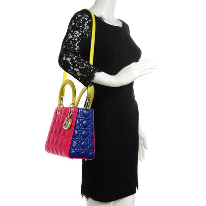 Christian Dior Lambskin Cannage Medium Tri-Color Lady Dior Pink Blue Yellow 2 of 9