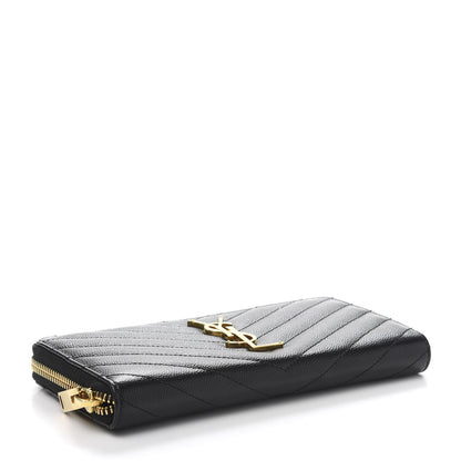 Saint Laurent Grain De Poudre Matelasse Chevron Monogram Zip Around Wallet Black 4 of 6