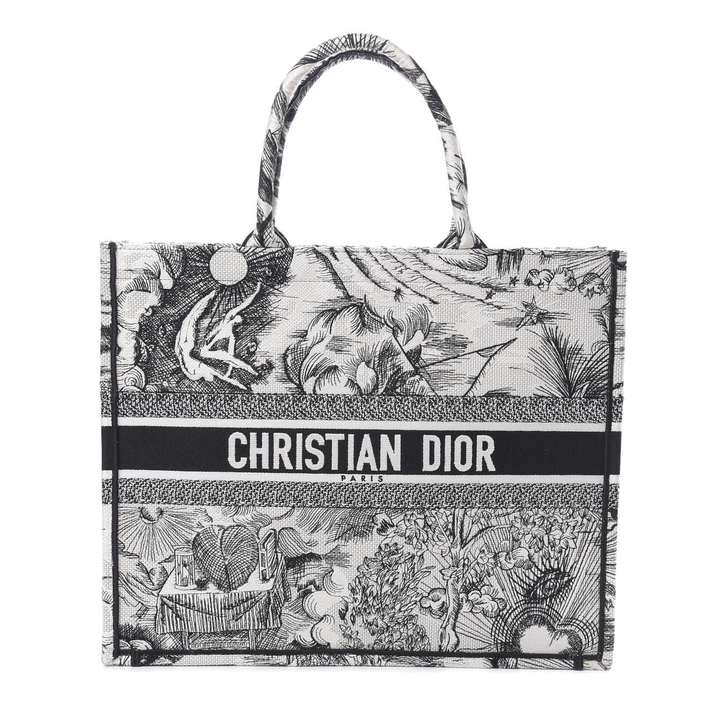 Canvas Embroidered Toile De Jouy Book Tote White Black