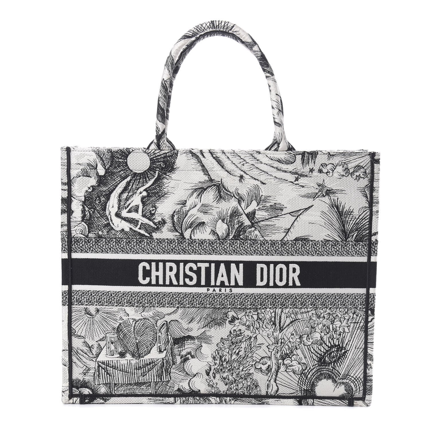 Christian Dior Canvas Embroidered Toile De Jouy Book Tote White Black 1 of 10