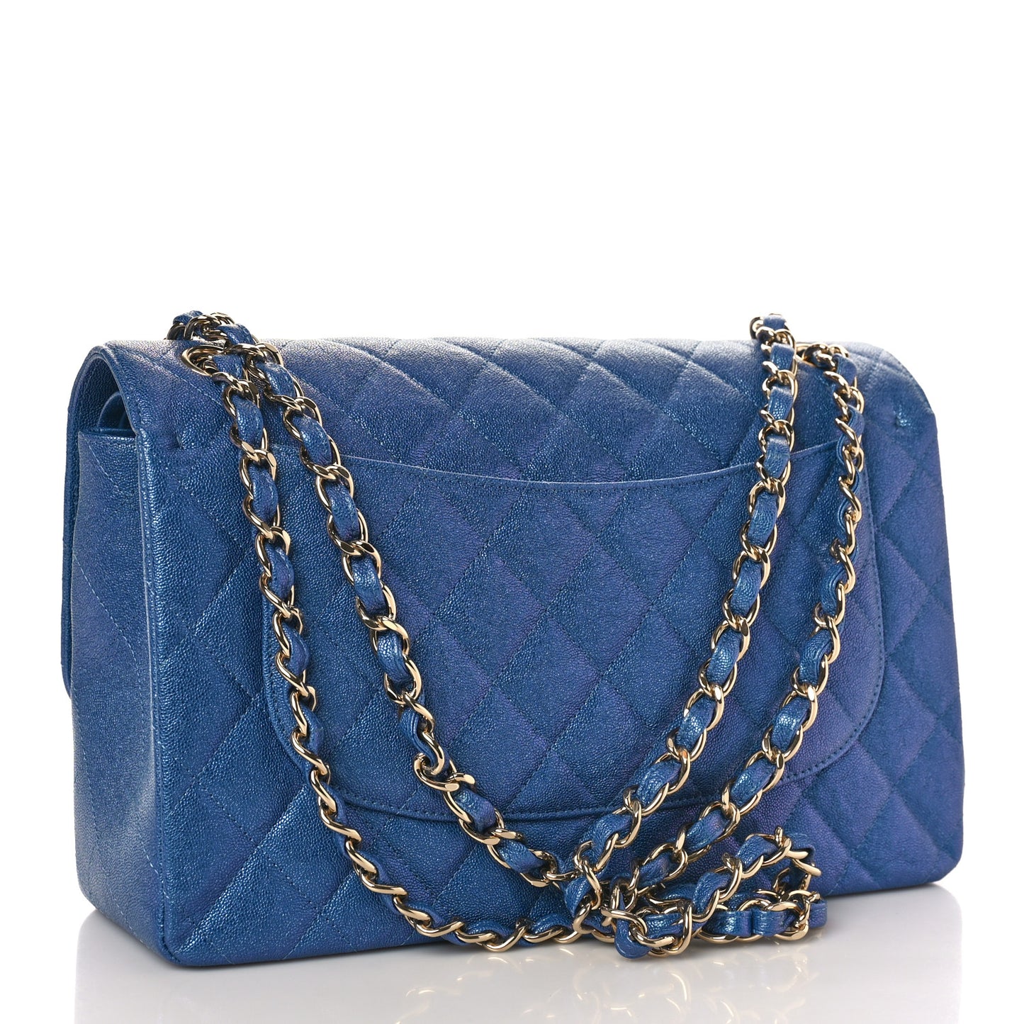 Iridescent Caviar Quilted Jumbo Double Flap Dark Blue