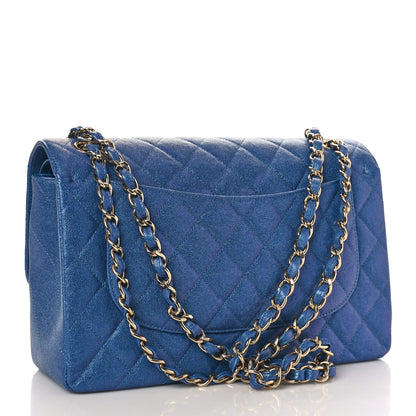 Chanel Iridescent Caviar Quilted Jumbo Double Flap Dark Blue 3 of 9