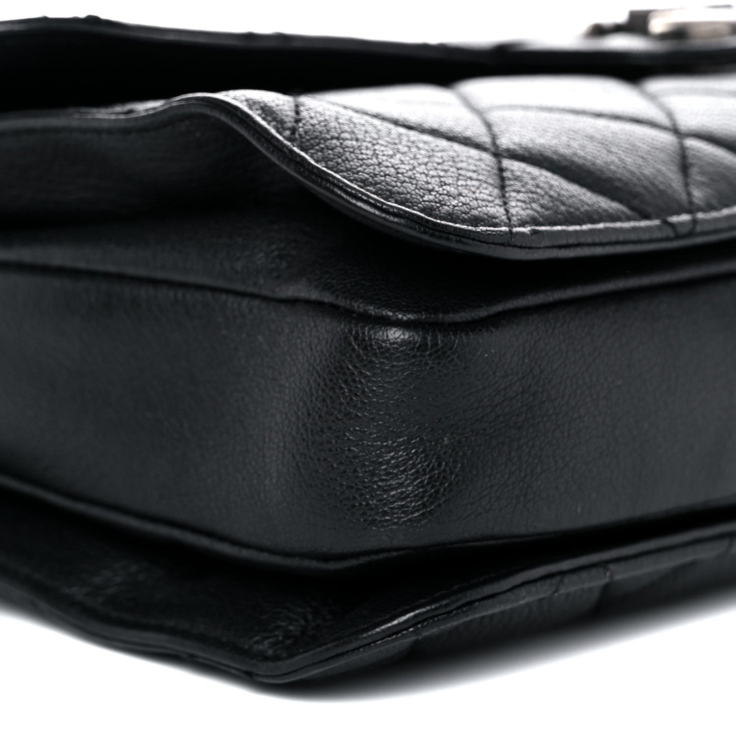 Goatskin Quilted Large Perfect Edge Flap Black