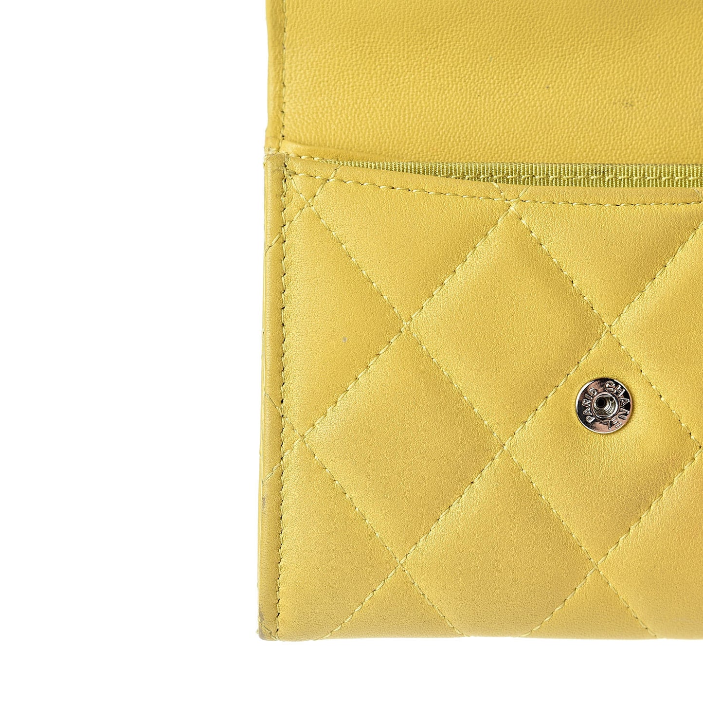 Lambskin Quilted Flap Card Holder Yellow