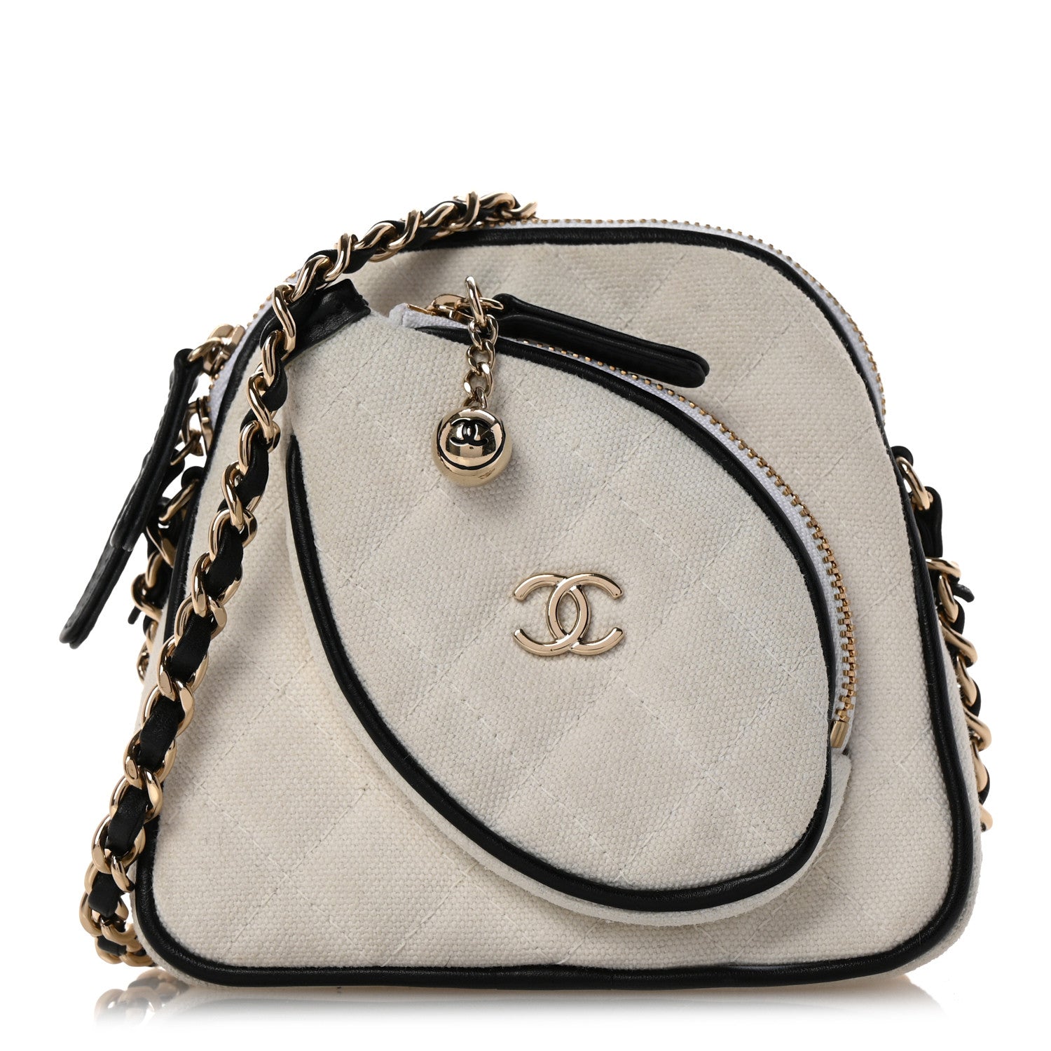 Chanel Canvas Calfskin Tennis Racket Mini Bag White Black 1 of 15