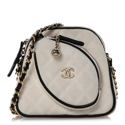 Chanel Canvas Calfskin Tennis Racket Mini Bag White Black 1 of 15