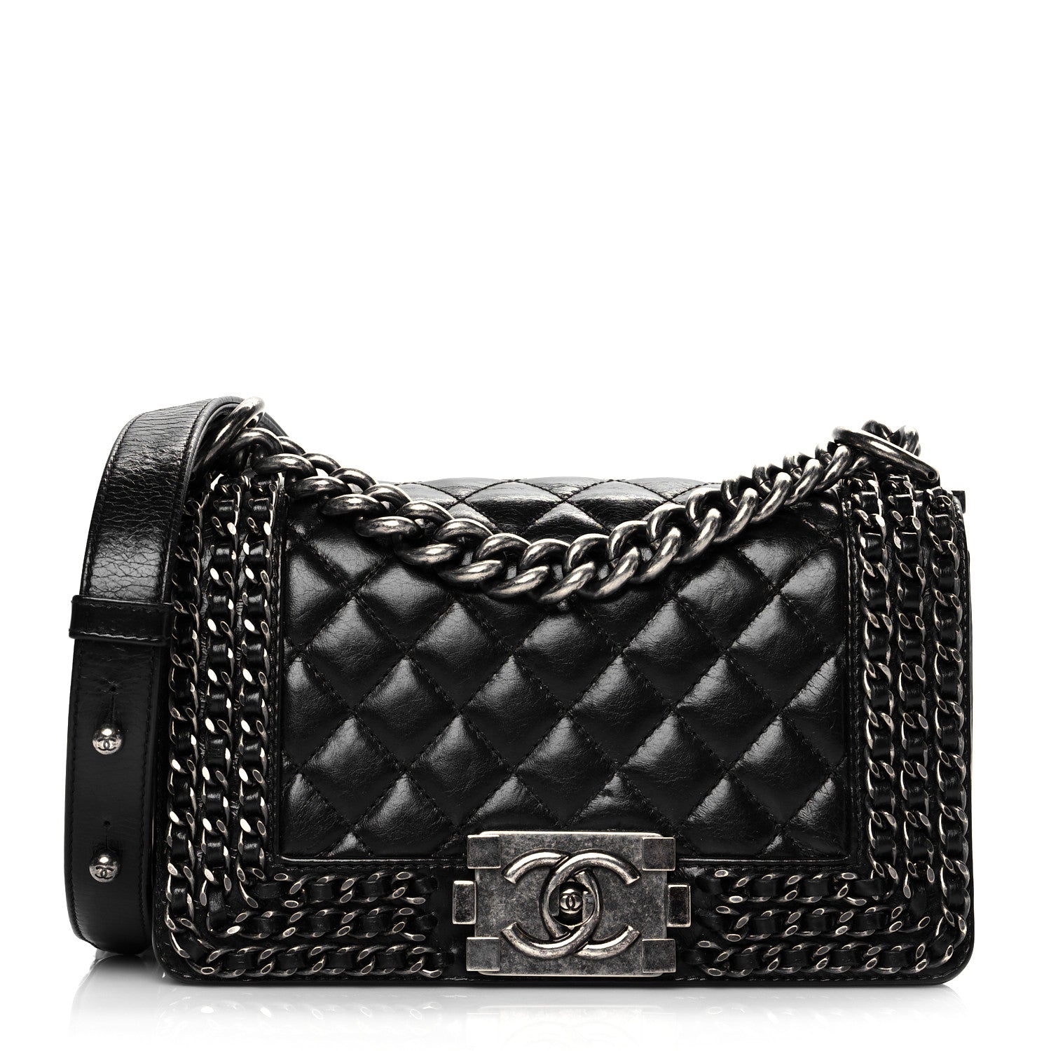 Chanel Glazed Calfskin Quilted Small Boy Chained Flap Black 1 of 10