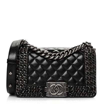 Chanel Glazed Calfskin Quilted Small Boy Chained Flap Black 1 of 10
