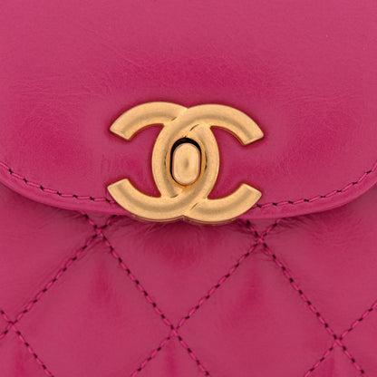 Chanel Shiny Aged Calfskin Quilted Nano Kelly Shopper Dark Pink 11 of 11