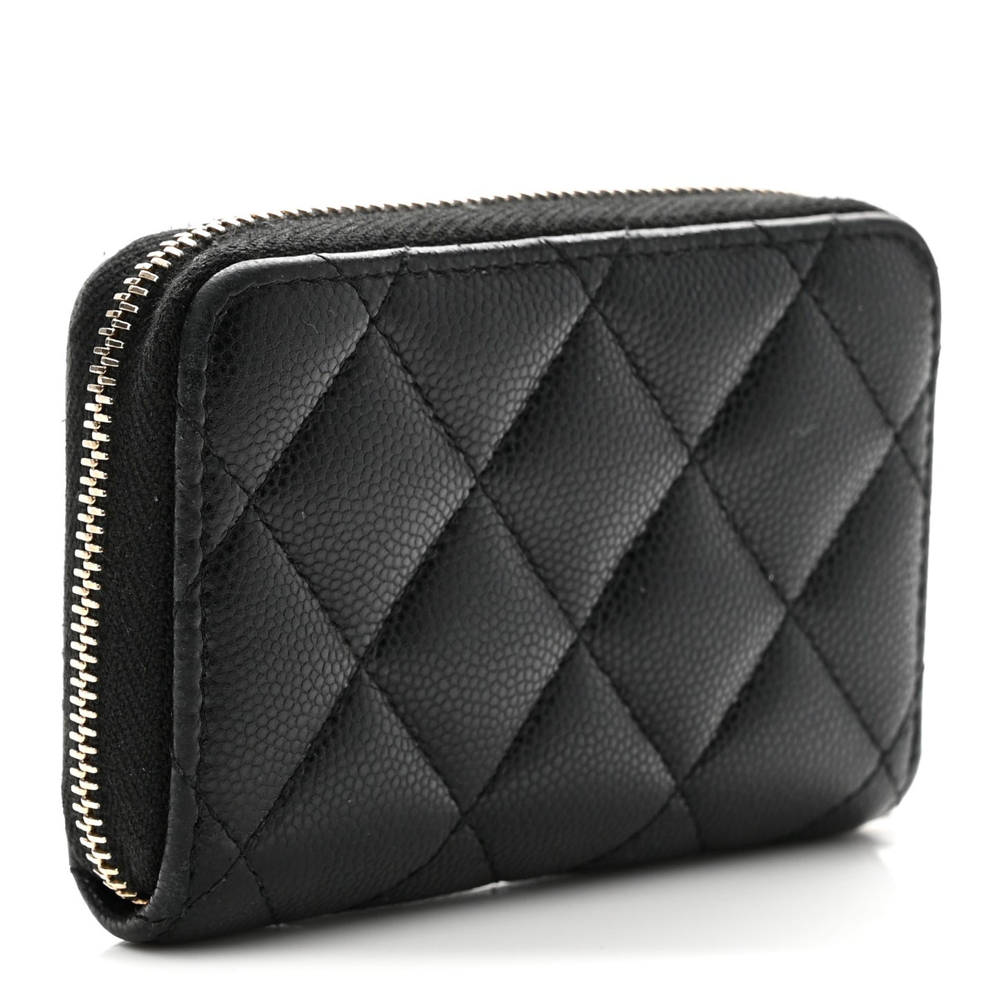 Caviar Quilted Textured CC Zip Around Coin Purse Black