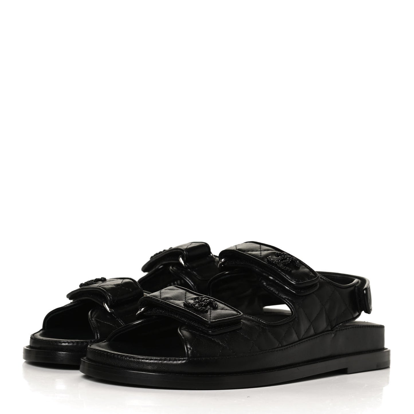 Lambskin Quilted Velcro Dad Sandals 39 So Black