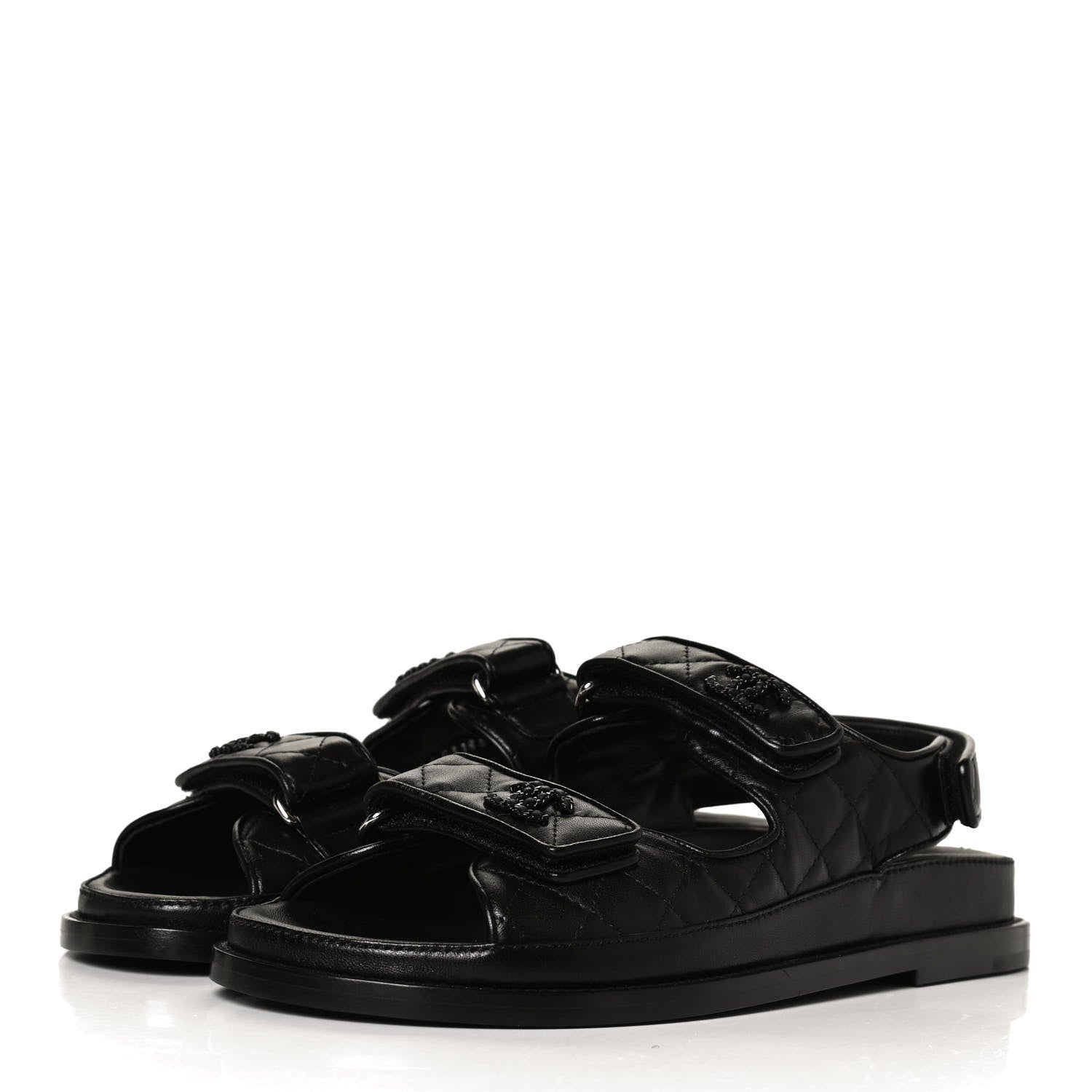 Chanel Lambskin Quilted Velcro Dad Sandals 39 So Black 3 of 12