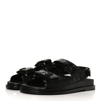 Chanel Lambskin Quilted Velcro Dad Sandals 39 So Black 3 of 12