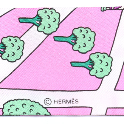 Hermes Silk Les Nouveaux Amoureux de Paris Twilly Rose Buvard White Vert 3 of 4