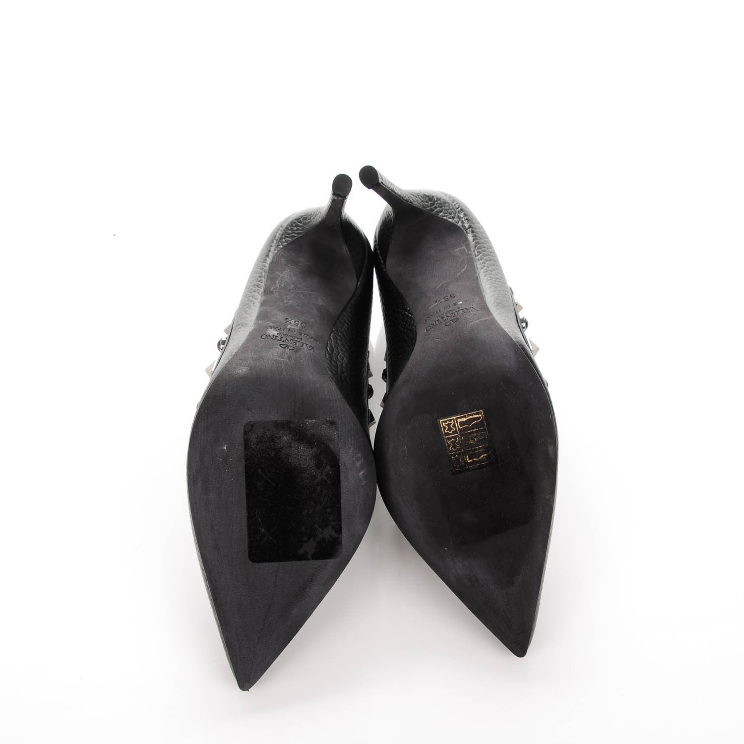Valentino Garavani Pebbled Calfskin Onyx Rockstud Rolling 100mm Pumps 35.5 Black 5 of 7
