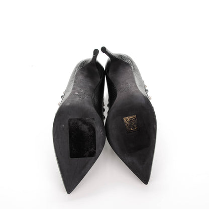 Valentino Garavani Pebbled Calfskin Onyx Rockstud Rolling 100mm Pumps 35.5 Black 5 of 7
