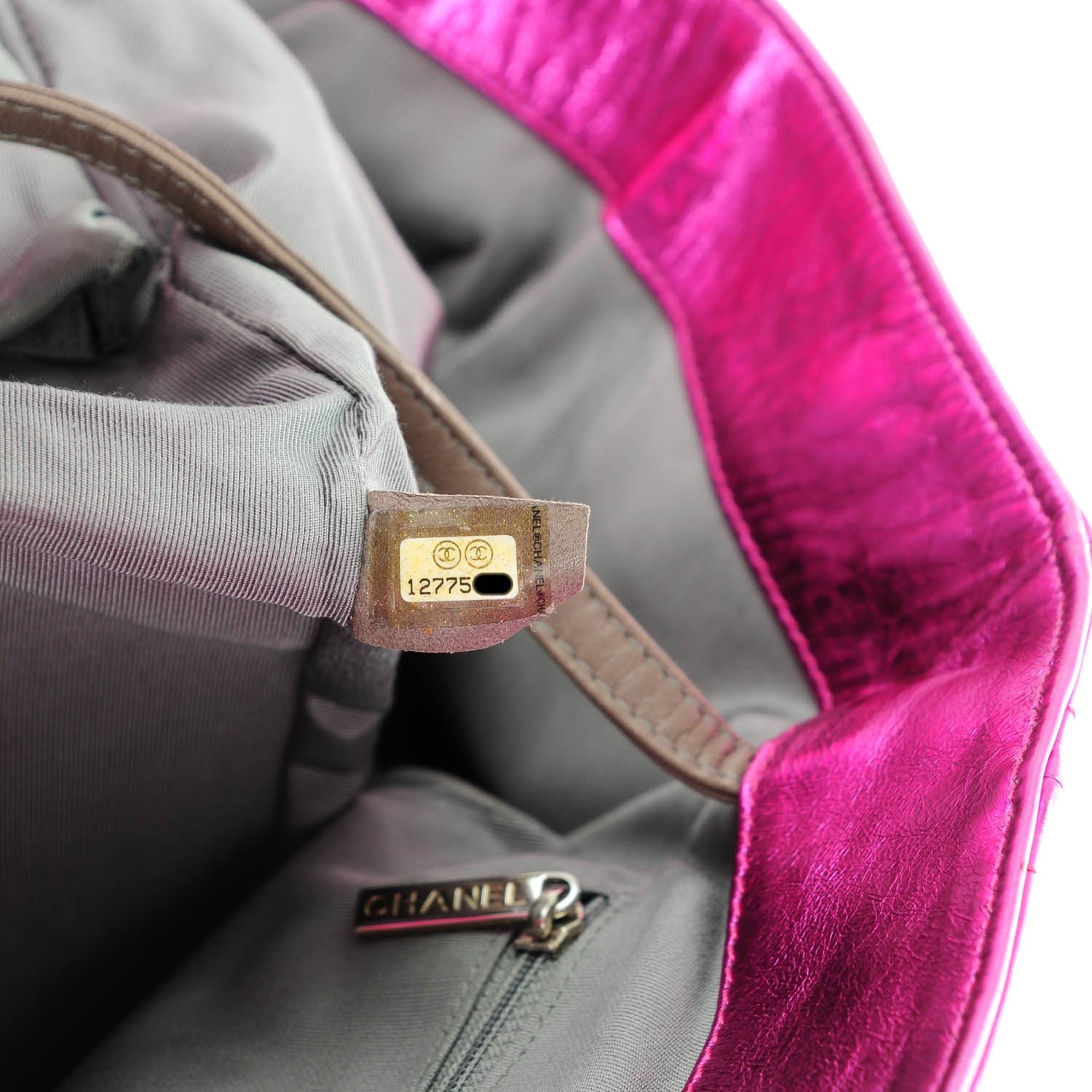 Chanel Metallic Cracked Calfskin Modern Chain Tote Fuchsia 7 of 7