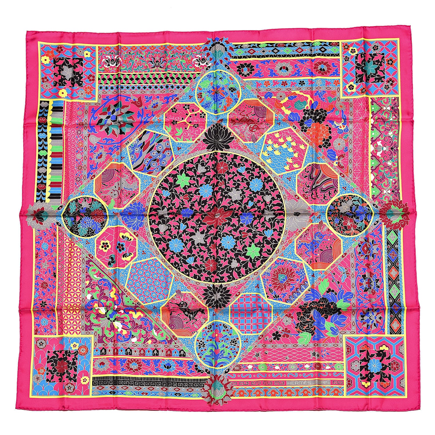 Hermes Silk Collections Imperiales Scarf 90 Fuchsia Vert Black 1 of 4