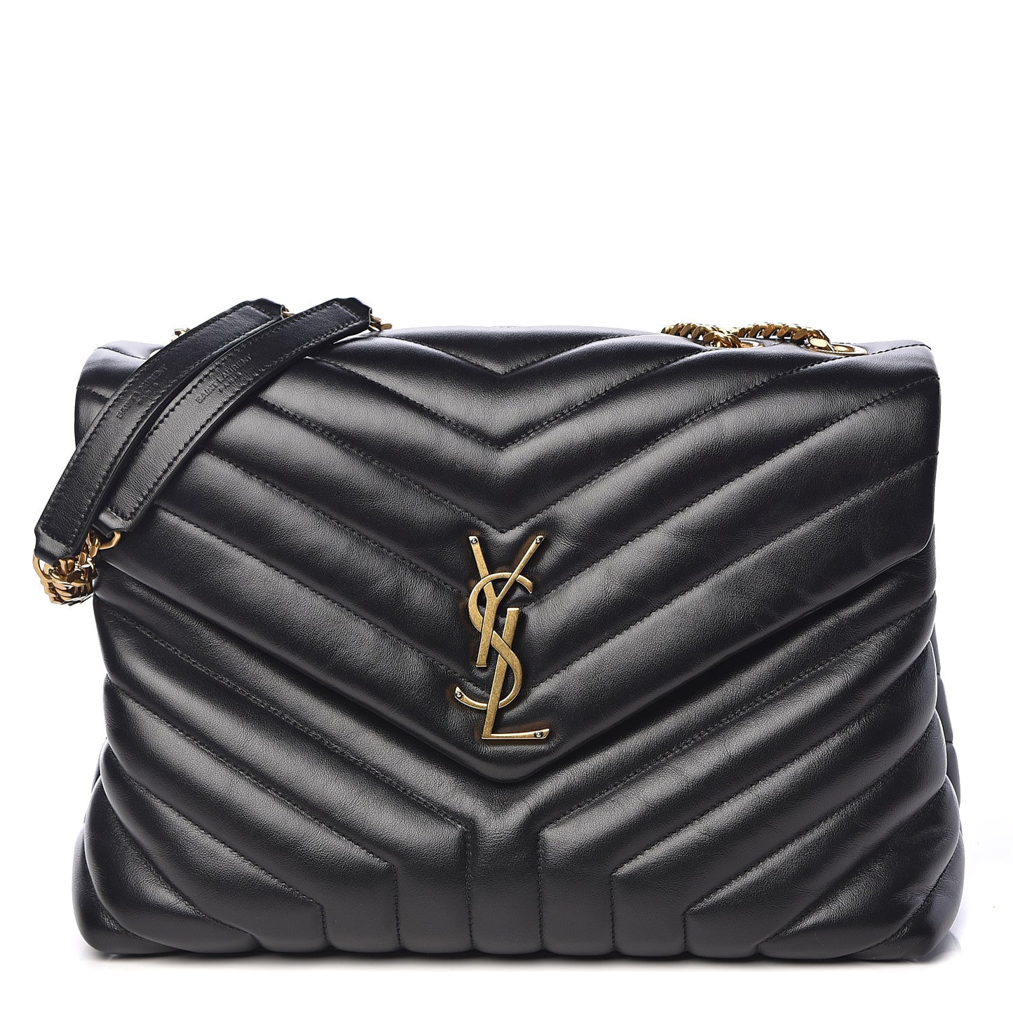 Calfskin Y Quilted Monogram Medium Loulou Chain Satchel Black